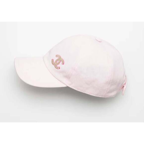 Chanel 22P Light Pink Denim Gold Sequin CC Logo Baseball Cap Curved Peak Hat main image 6